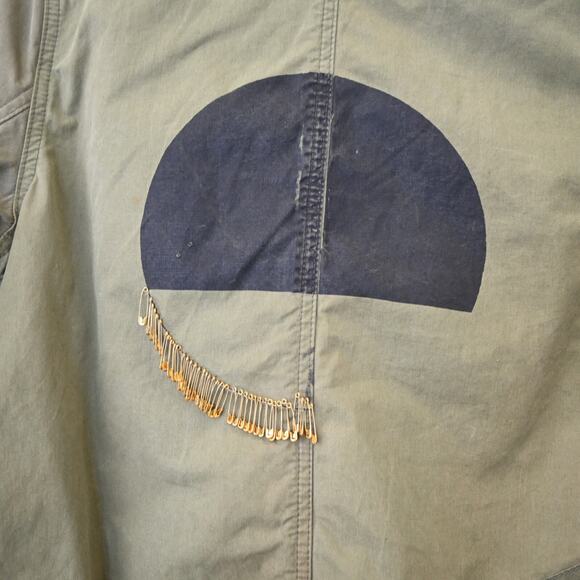 Life Nature Love Military Jacket Medium Army Green Safety Pin Patch Pockets - Picture 11 of 14